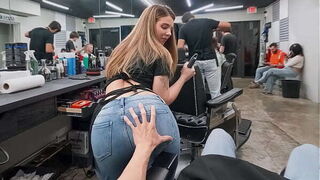 Groping the Slutty Young Cleaner&rsquo_s Ass in the Barbershop - PervTeen