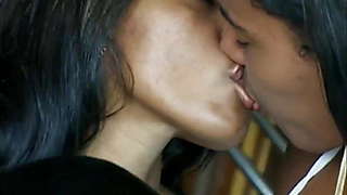 Dark-skinned lesbian threesome barefoot