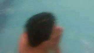 Desi girl enjoyed by her colleagues in pool.