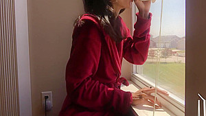 HOME ALONE HORNY DESI SLUT SUCKS AND FUCKS DILDO ON WINDOW