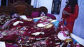 Stepdad secretly fucks stepdaughter and cumshot on her pussy in front of wife ( Hindi Audio )