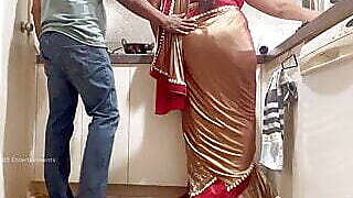 Indian Couple Romance in the Kitchen - Saree Sex - Saree lifted up and Ass Spanked