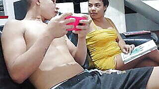 While I am looking at a magazine my stepbrother is very horny and I help him with a good blowjob and fuck