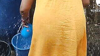 Anita yadav bathing outside with dance