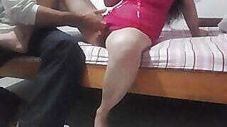 Hindi aunty comes home and Indian guy with his thick dick after good underskirt blowjob penetrates her juicy pussy desi