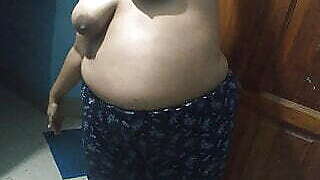 Indian bhabhi naked and exercising in the morning, big breasts, sexy figure.