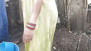 Bathing with cold water topless