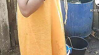 Anita yadav bathing outside with hot