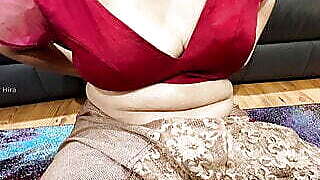 Stripping Off Saree Blouse and Seductively Massaging My Huge Boobs