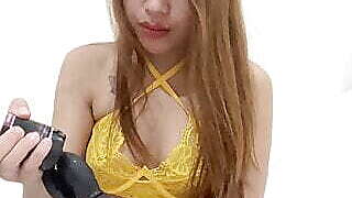 Asian Hottie come out of the university to strip completely naked in cam and masturbate .