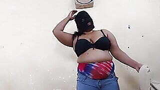 Monabhabhi doing coconut oil massage on her body by herself.