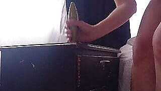 Girl cums with her hot Indian vibrator on the table