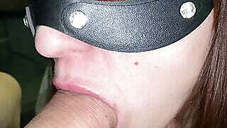 Gorgeous blowjob from a masked brunette