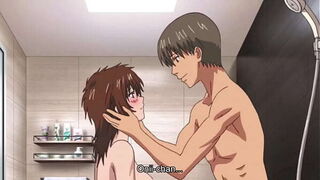 Naughty hentai step sister walks in on brother having shower and sucks his big cock